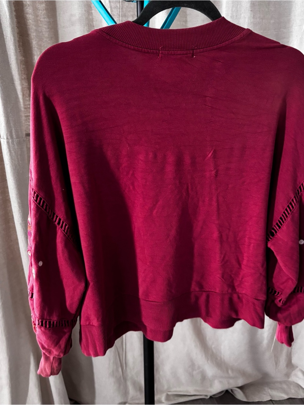 Coco + Jaimeson Burgundy Embroidered Sleeve Sweatshirt - Picture 4 of 7